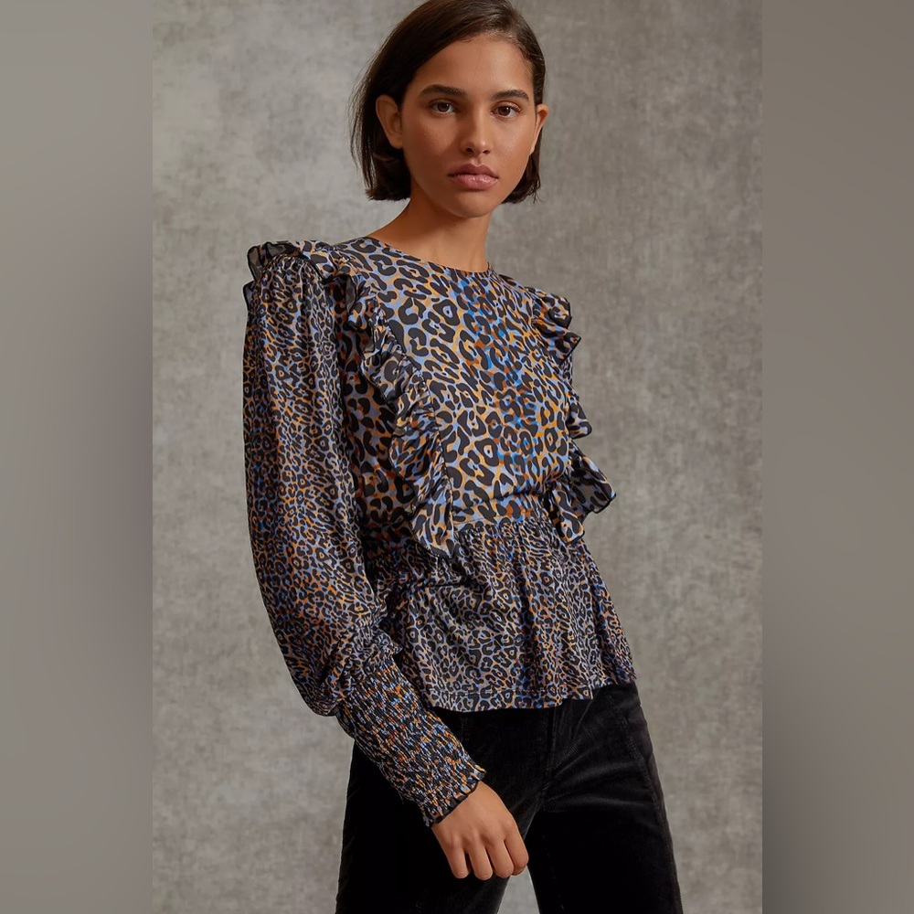 Anthropologie‎ Blank London Moira Ruffled Peplum Top.